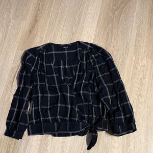 Madewell Black and White Plaid Blouse